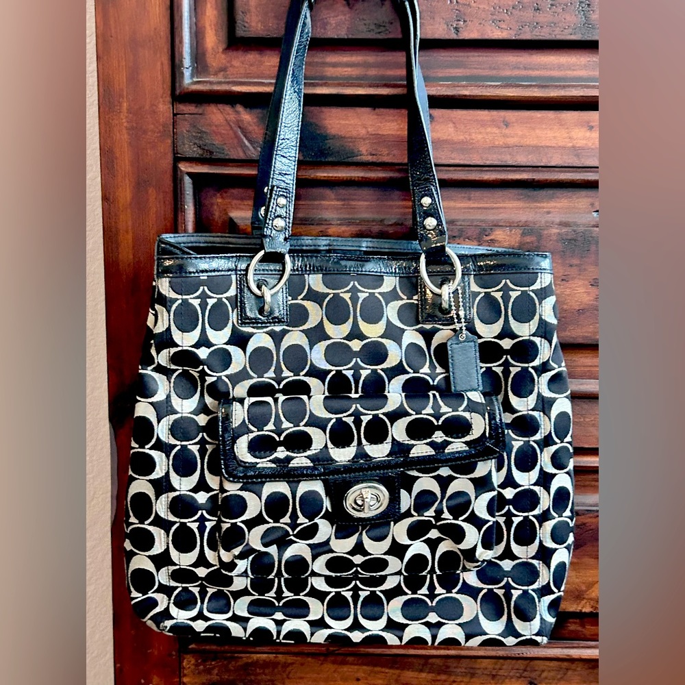 Cute authentic Coach black and silver tote bag